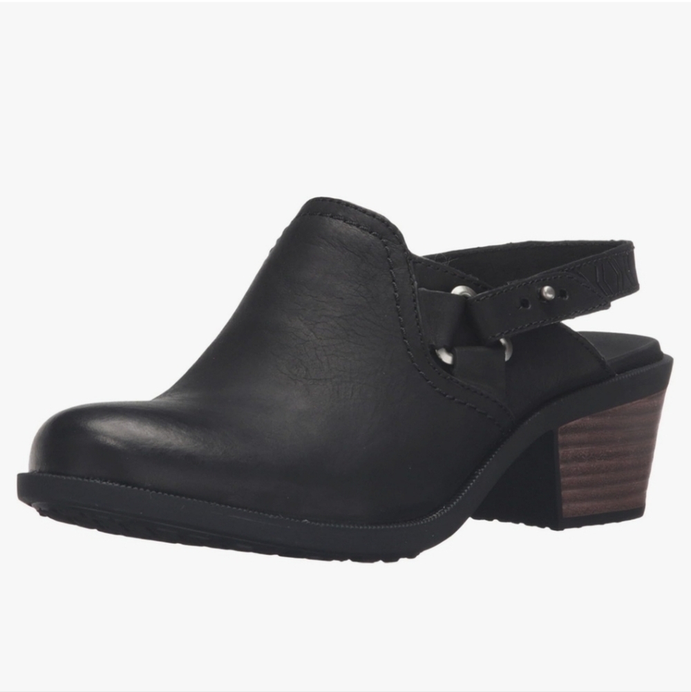 Teva Womens Leather Foxy Clog Slip-On Shoes Size 7 Black Removable Strap